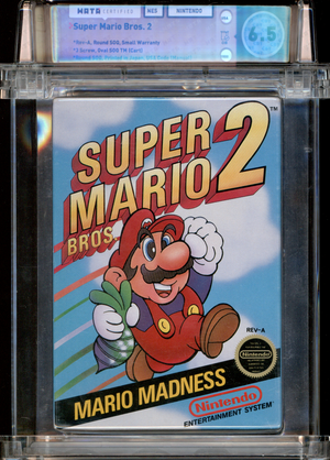 Buy Super Mario Bros. 2 Mario Madness | NES | 1988 WATA Certified | Nintendo NES | *Rev-A, Round SOQ, Small Warranty | *3 Screw, Oval SOQ TM [Cart] | *Round SOQ, Printed in Japan, USA Code [Manual] | BOX 7.0 | MANUAL 5.5 | CART 7.0 | OVERALL 6.5 | WATA 6.5