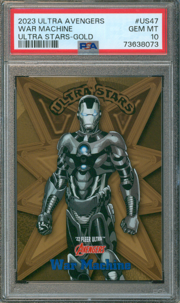 Buy 2022 Ultra Avengers | War Machine #US47 | Ultra Stars- Gold | | 2022 Marvel Fleer Ultra Avengers | PSA 10
