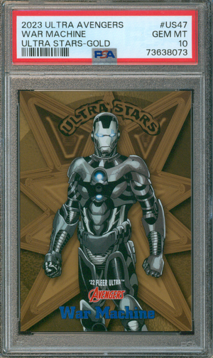 Buy 2022 Ultra Avengers | War Machine #US47 | Ultra Stars- Gold | | 2022 Marvel Fleer Ultra Avengers | PSA 10