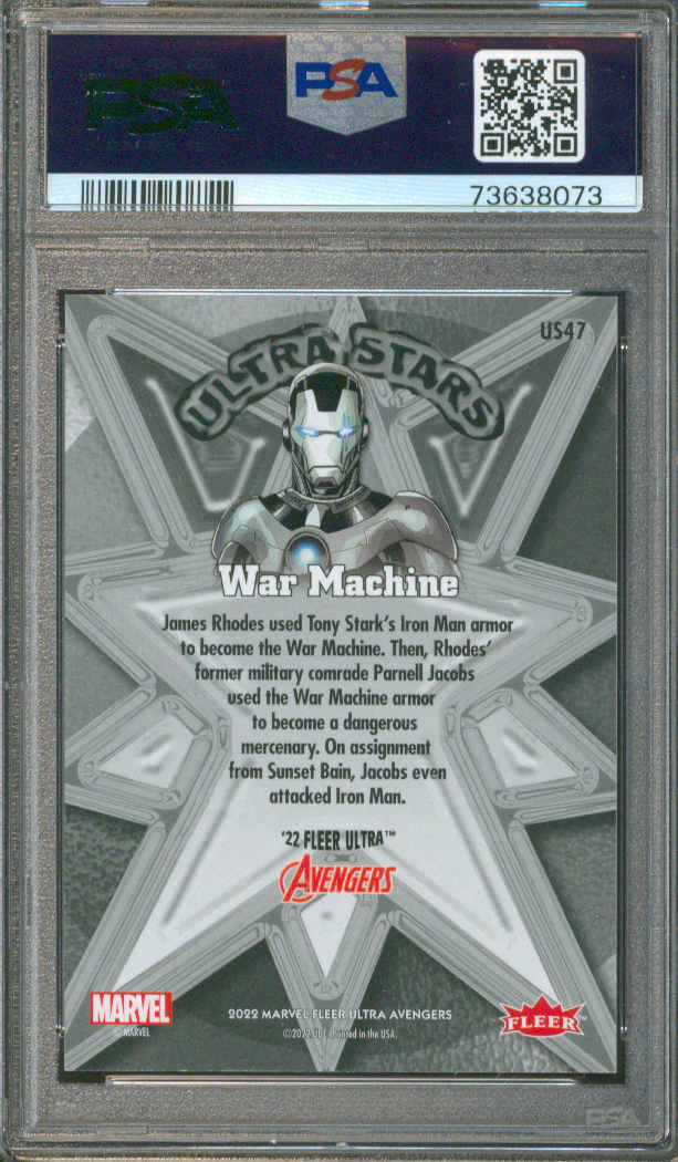 Buy 2022 Ultra Avengers | War Machine #US47 | Ultra Stars- Gold | | 2022 Marvel Fleer Ultra Avengers | PSA 10
