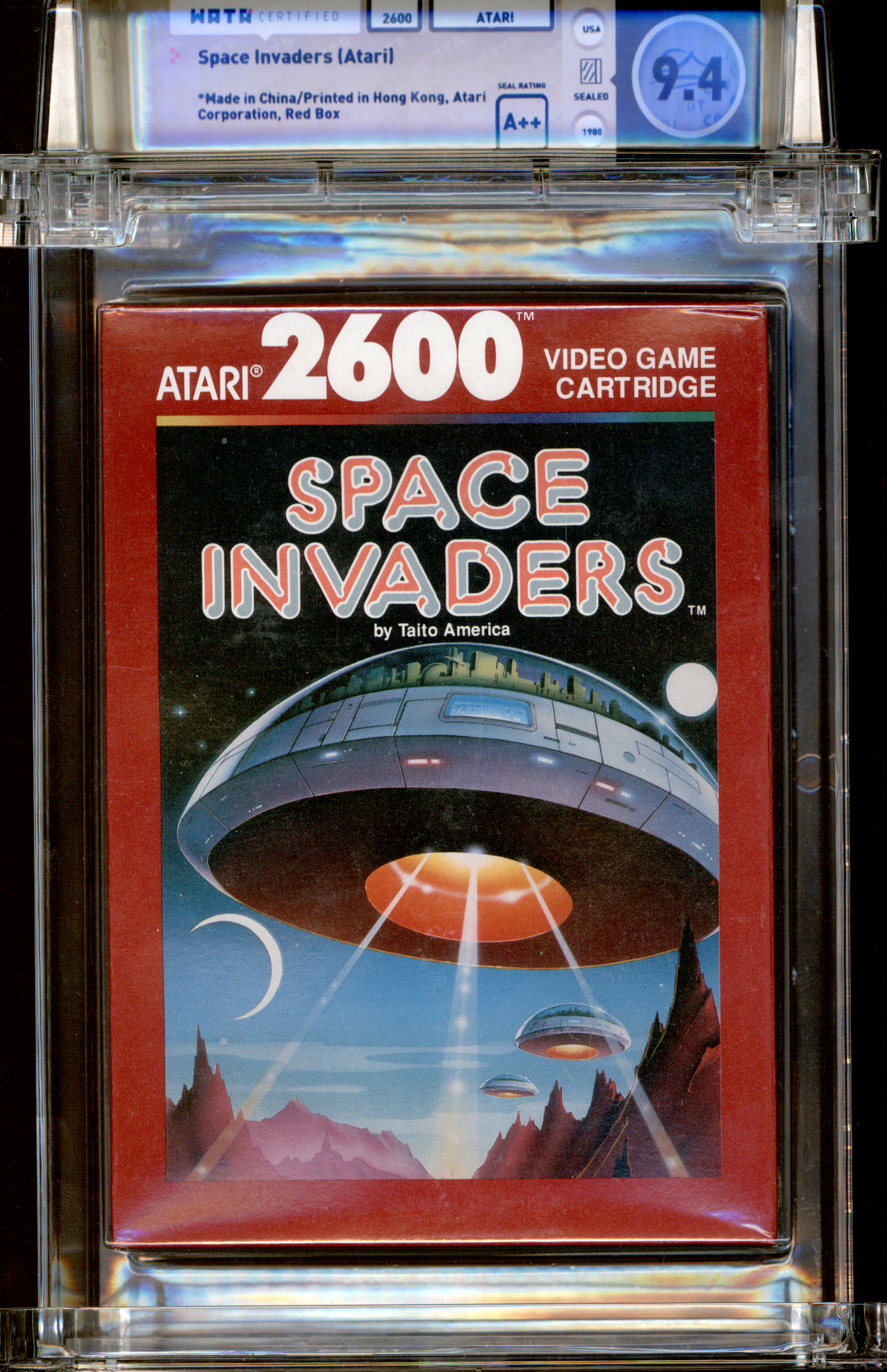 Buy Space Invaders | Atari | WATA 9.4 | 1980 Space Invaders (Atari) | Made in China/Printed in Hong Kong, Atari Coporation, Red Box | Seal Rating A++ | BOX: 9.4 | *3-Sided Seam | Cover artist: Gary Norman