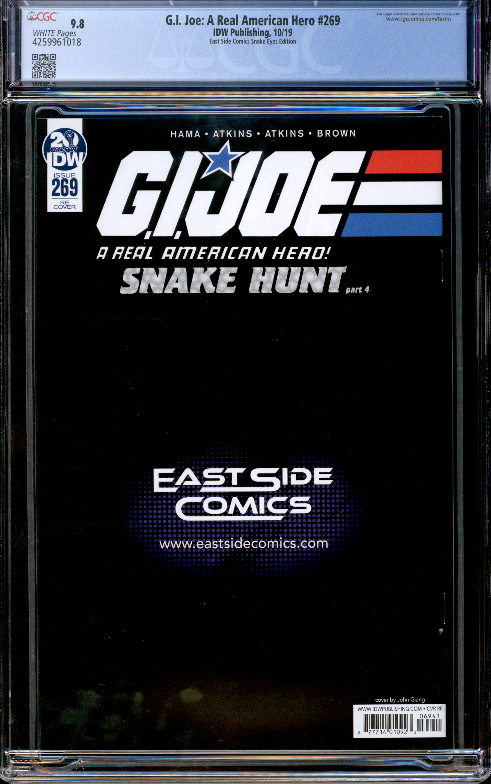 Buy G.I. Joe: A Real American Hero #269 | 2019 IDW Publishing | East Side Comics Snake Eyes Edition | Virgin Cover | CGC 9.8