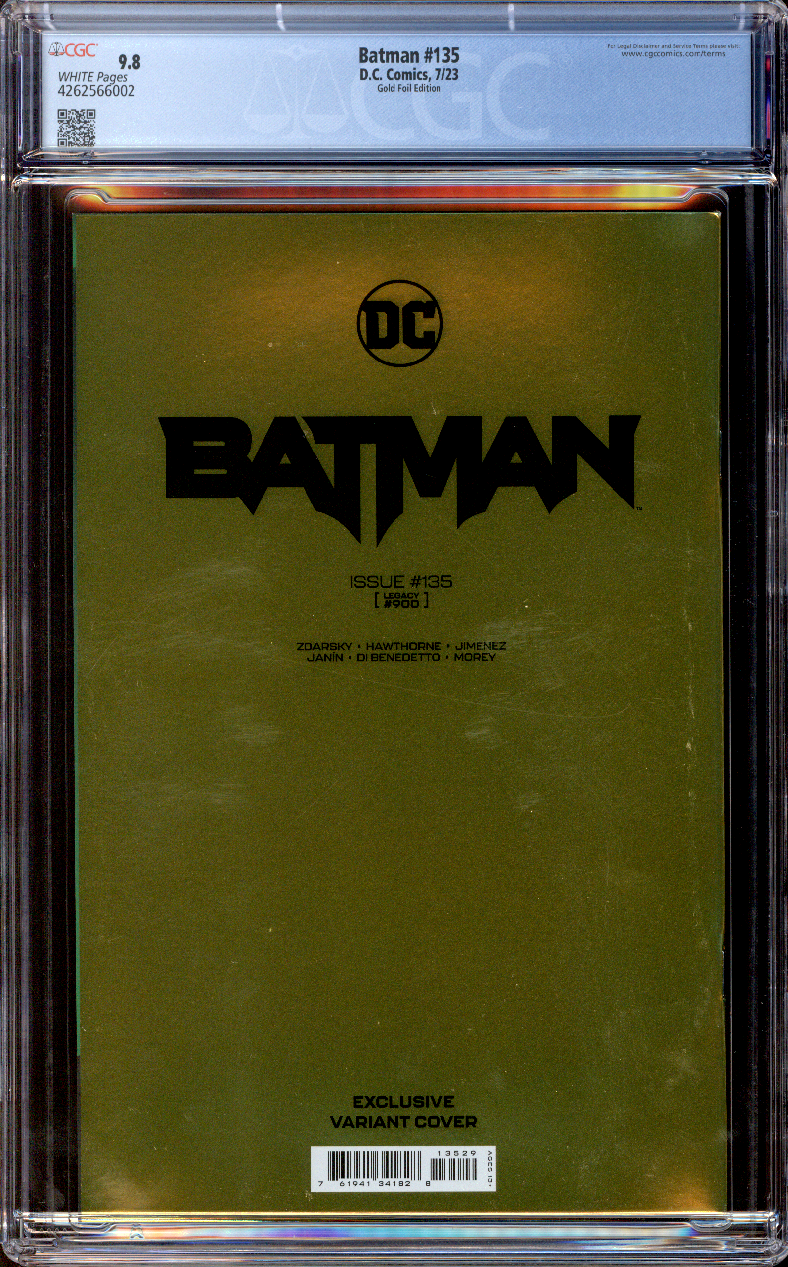 BATMAN #135 (#900) GOLD FOIL EXCLUSIVE CGC 9.8