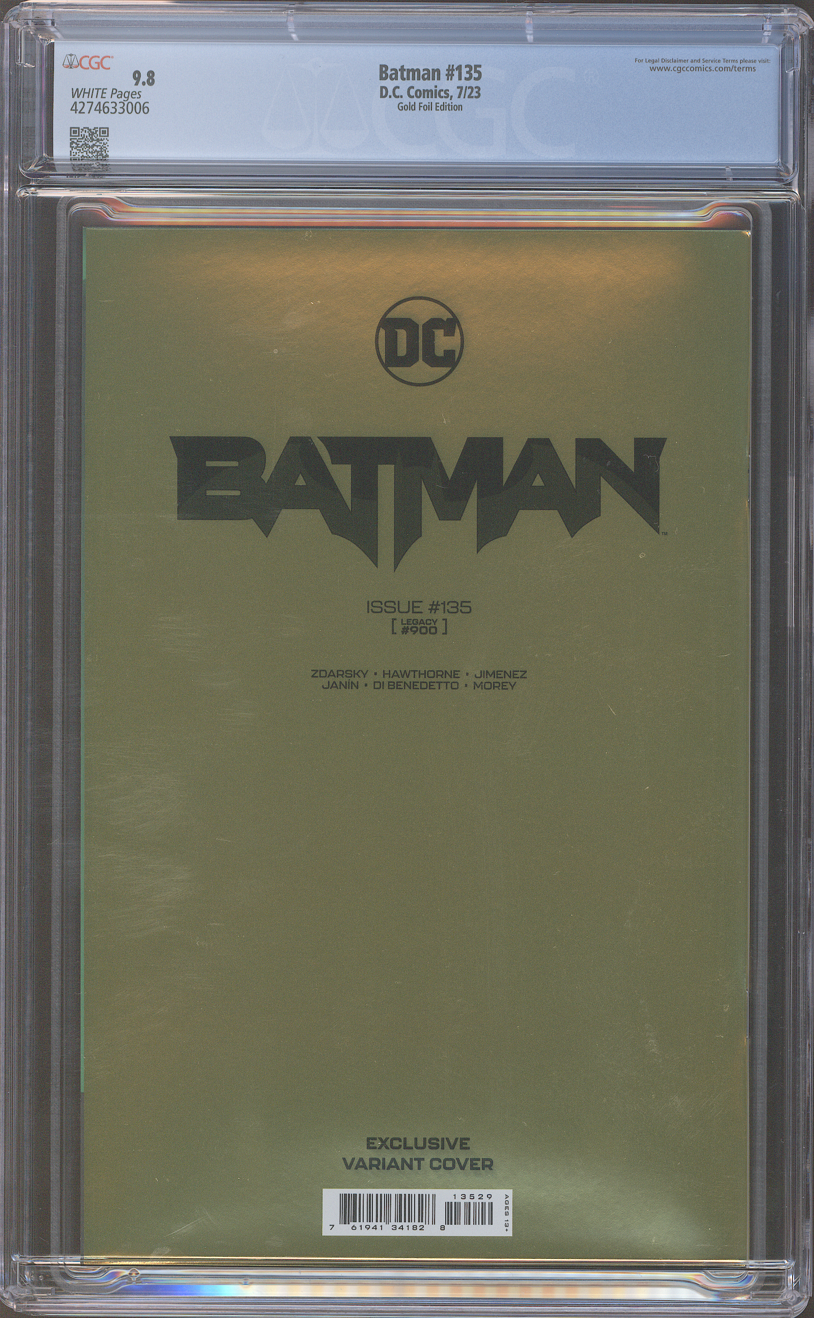 BATMAN #135 (#900) GOLD FOIL EXCLUSIVE CGC 9.8