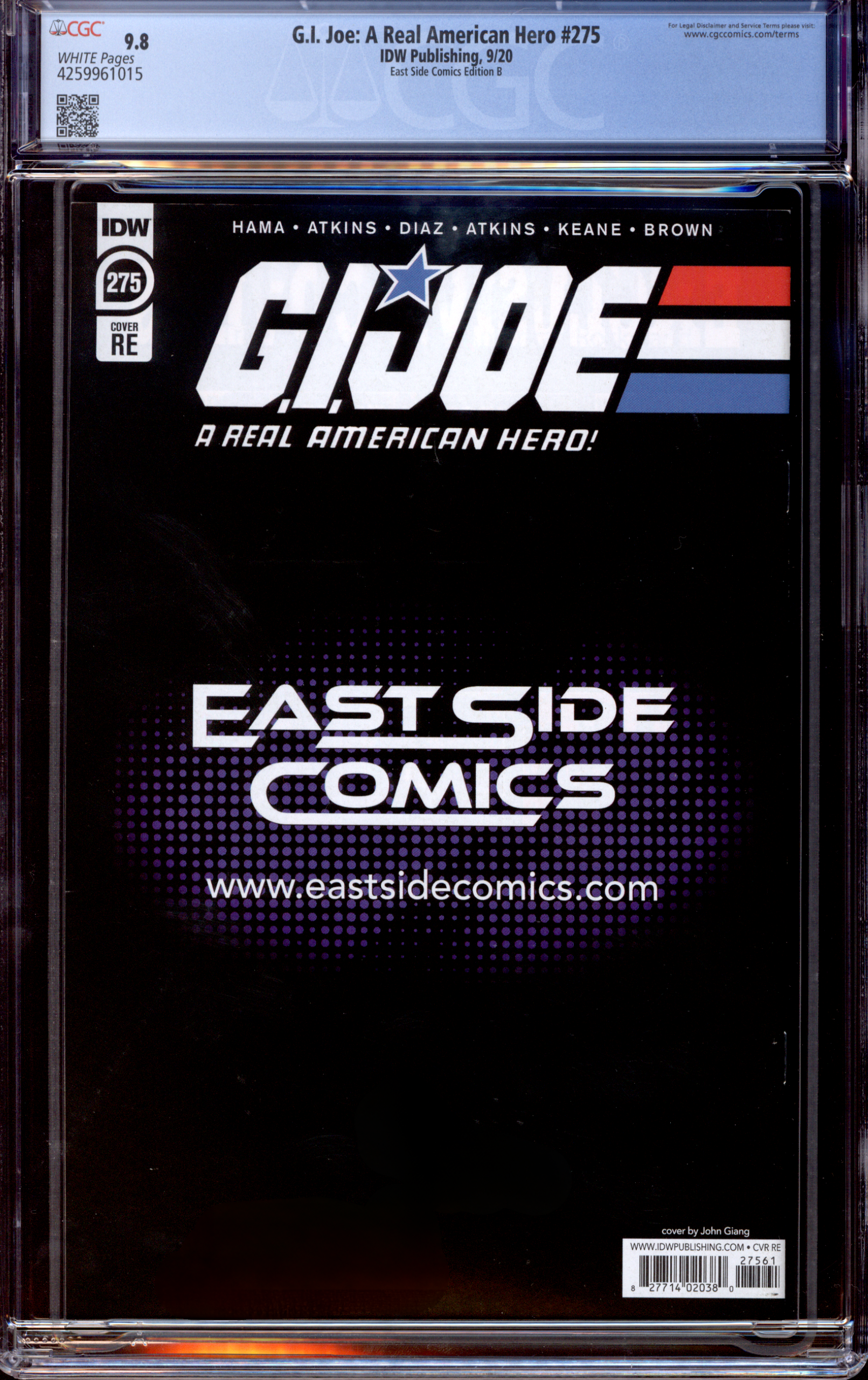 Buy G.I. Joe: A Real American Hero #275 | John Giant | 2020 IDW Publishing | East Side Comics Edition B | Virgin Cover | CGC 9.8