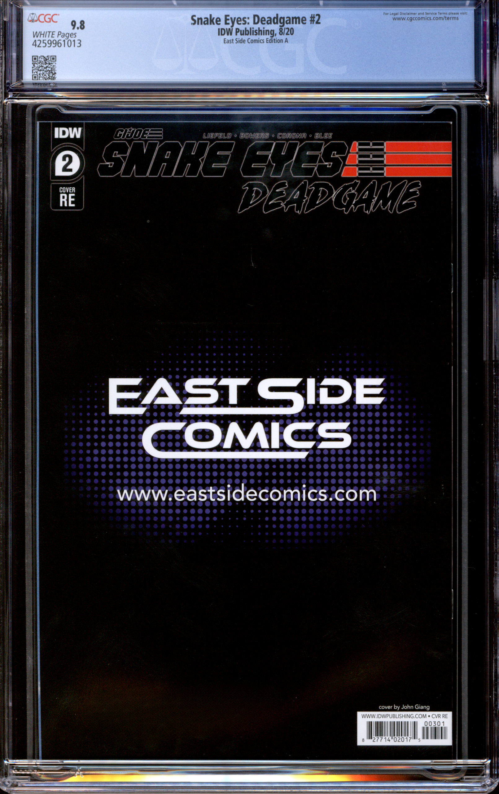 Buy Snake Eyes: Deadgame #2 | 2020 IDW Publishing | John Giang | East Side Comics Edition A | Virgin Cover | CGC 9.8