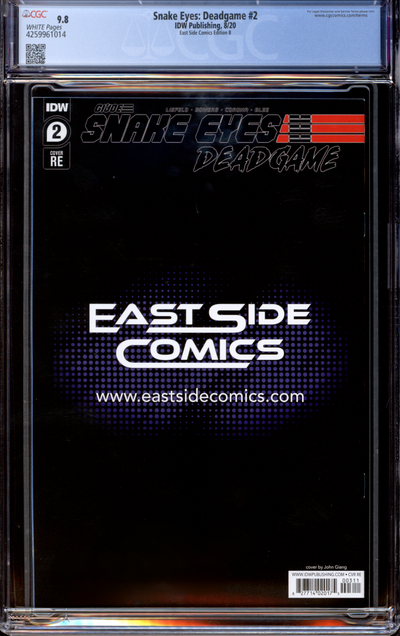 Buy Snake Eyes: Deadgame #2 | John Giang | Firefly | 2020 IDW Publishing | East Side Comics Edition B | Virgin Cover | CGC 9.8