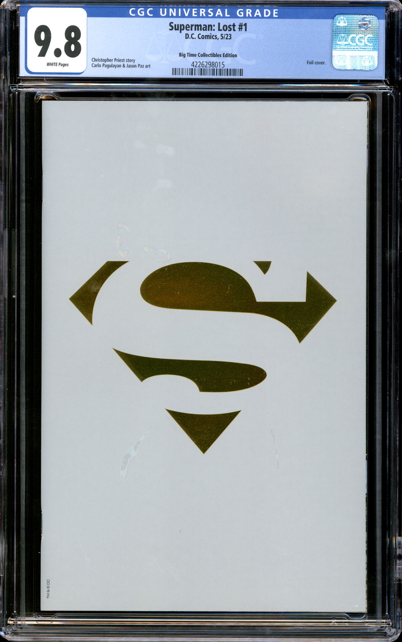 Buy Superman: Lost #1 | BTC White Foil Edition |2023 D.C. Comics | Carlo Pagulayan & Jason Paz Art | Foil Cover | CGC 9.8