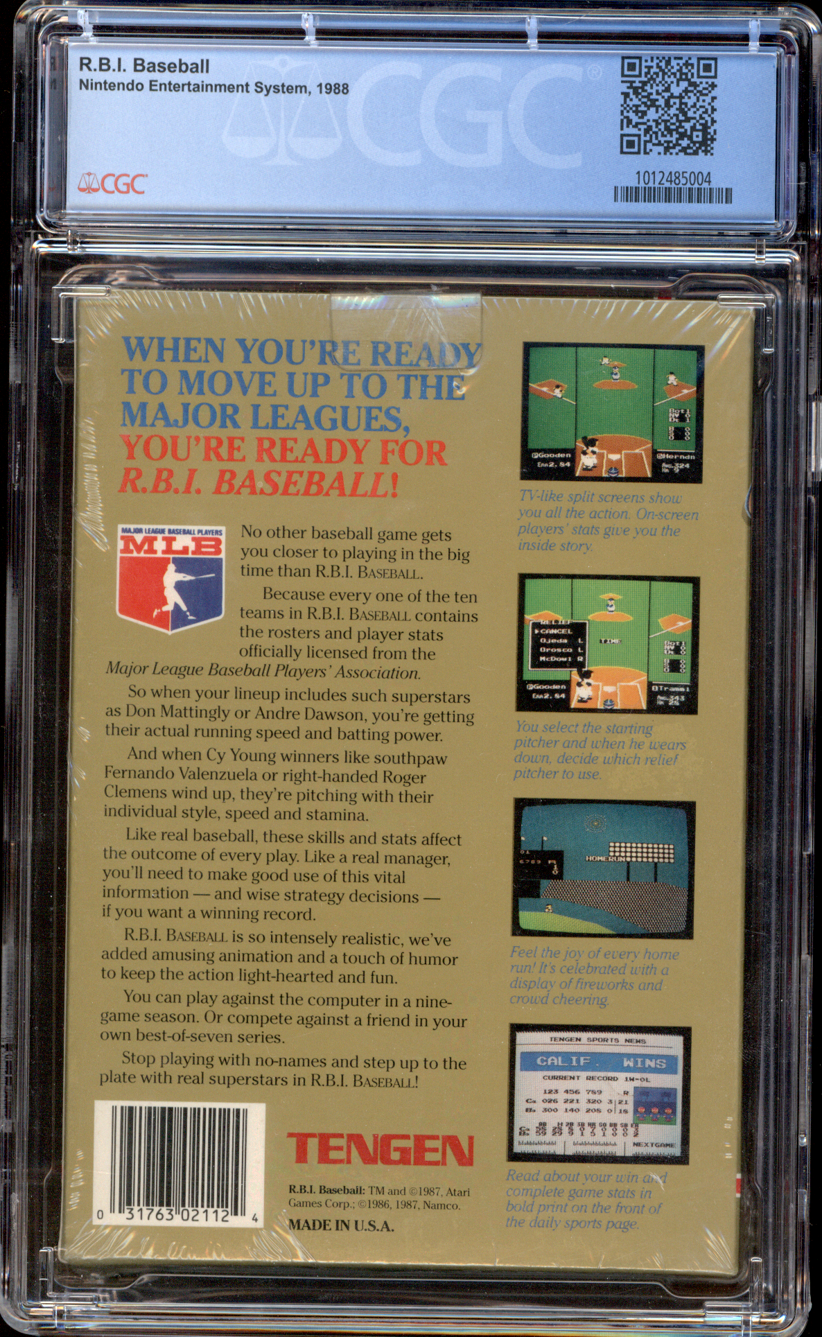 Buy R.B.I. Baseball | NES | CGC 9.4 | 1988 Nintendo Entertainment System | Gold Tengen SoQ, Made in USA | SEALED Grade A+ | CGC 9.4